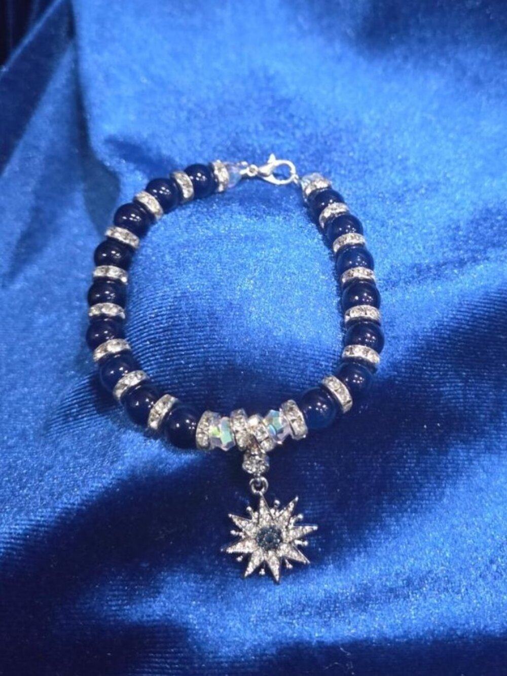 4U By Chelle Crystal & Blue Glass Beads Star Pendant Bracelet